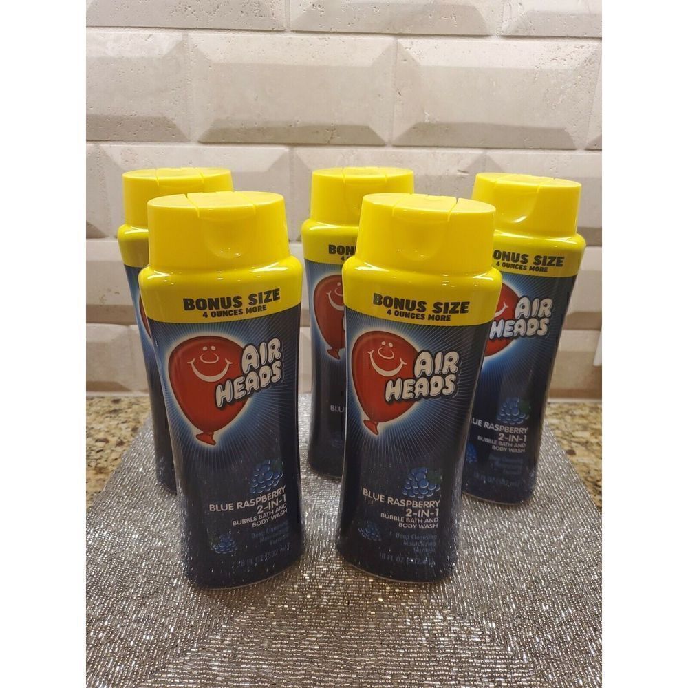 LOT OF 5-Airheads Raspberry 2-in-1 Bubble Bath & Moisturizing Body Wash 18 oz